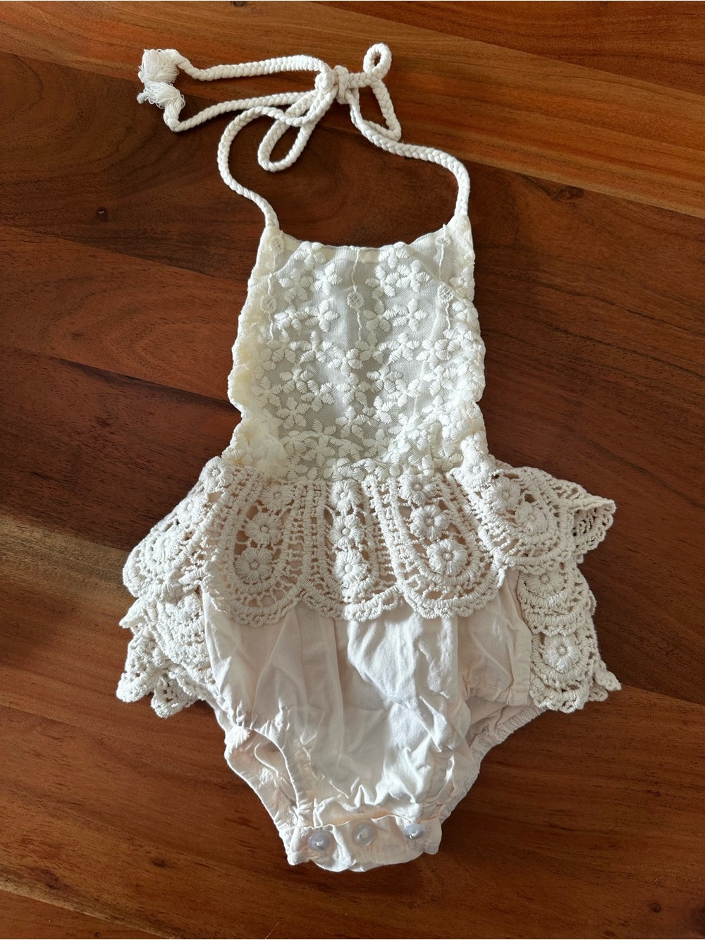Crochet Lace Baby Romper in Cream